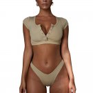 Two Piece Swimwear Fashion Women Tankinis Vintage Swimsuits Short Sleeve Bikini