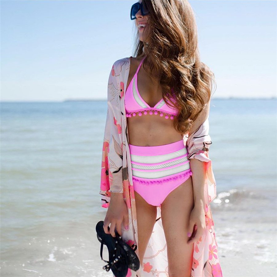 Brazilian Tassel Bikini Girl Halter Swimsuit Female High Waist Beach Wear