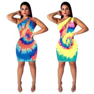 Summer Beach Vacation Outfits 2XL Size Hollow Out Ethnic Clothing Fashion One Shoulder Dress