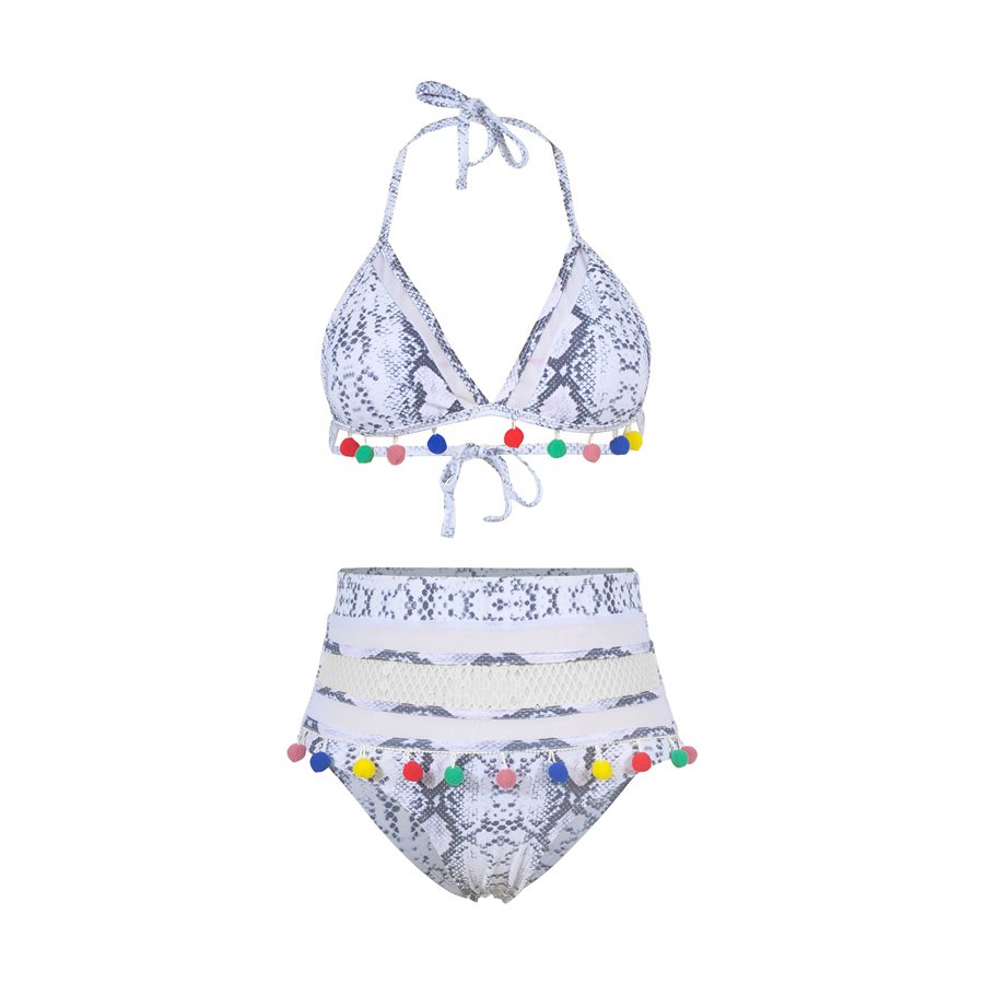 Python Fashion Swimming Costume Sexy American Women's Swimwear High Waist Tassel Hem Bikinis
