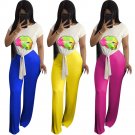 3 Colors Women's Two Piece Wide Leg Pants with Lips Print Tops High Waist Clubwear