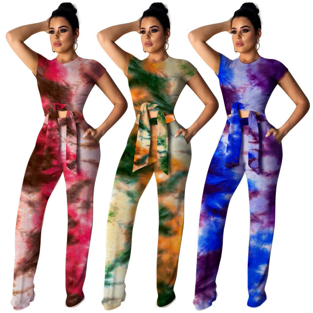 Galaxy Printing Tee High Waist Women Digital Print Casual Clothing Two Piece Pants