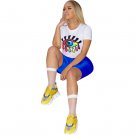 Summer Plus Size Trendy Clothing Lips Print Casual Tees with Short Skinny Pants