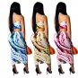 Fashion Summer Two Piece Dress Spaghetti Straps Digital Printing Tops with Maxi Skirt