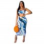 Plus Size XXL Spaghetti Straps Digital Printing Tops with Maxi Skirt Women's Two Piece Sets