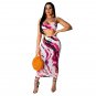 Plus Size XXL Spaghetti Straps Digital Printing Tops with Maxi Skirt Women's Two Piece Sets
