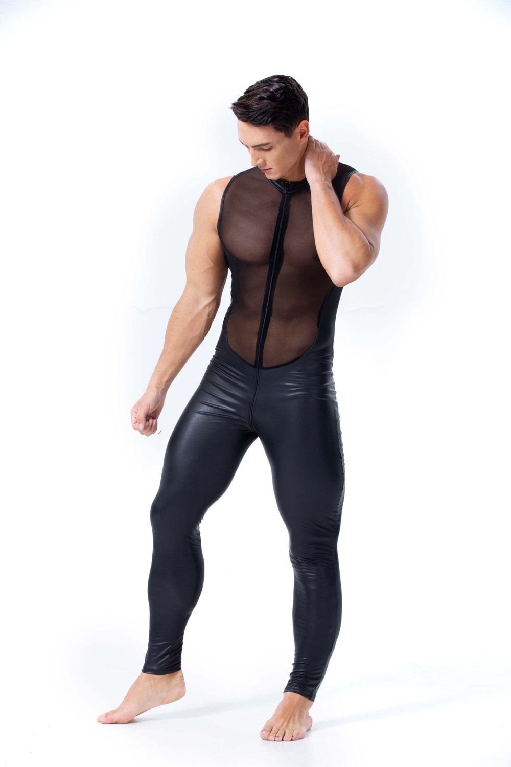 Men Fetish Wear Night Clubwear Plus Size XXL Front Zipper Jumpsuit — free download