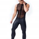 Men Fetish Wear Night Clubwear Plus Size XXL Front Zipper Jumpsuit Sheer Mesh Male Catsuit