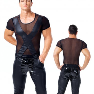 Plus Size 3XL PVC Tees Fetish Stage Clothing Short Sleeve Summer Streetwear Sexy Night Club Wear