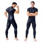 Big Size 2XL Clubwear Faux Leather Fetish Wear Short Sleeve Front Zipper Male PVC Jumpsuit