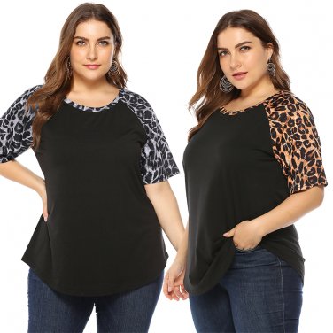 Women Leopard Tops Animal Print Tees Crew Neck Plus Size T-Shirt 3XL Lady Casual Tops