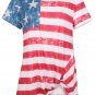Summer USA Flag Tops Women Crew Neck Long Tees Lady Fashion Ruched T-shirt