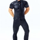 Big Size Male Wild Shirts 2XL Short Sleeve Plus Size PU Streetwear Black Fetish Costume Summer Tops