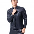 Novelty Men Faux Leather T-shirts Plus Size Stand Collar Streetwear PVC Fetish Tops