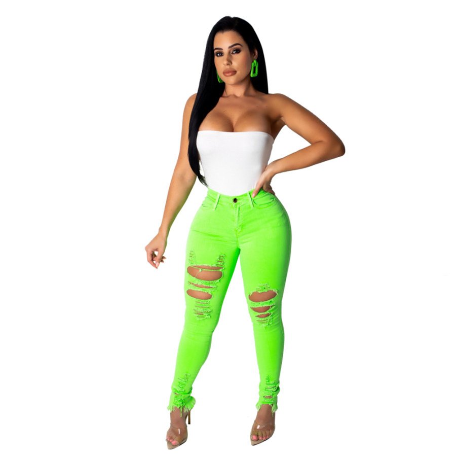 Summer High Waist Cut Up Ripped Hole Pants Fashion Plus Size XXL Trousers