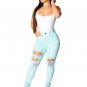 Summer High Waist Cut Up Ripped Hole Pants Fashion Plus Size XXL Trousers
