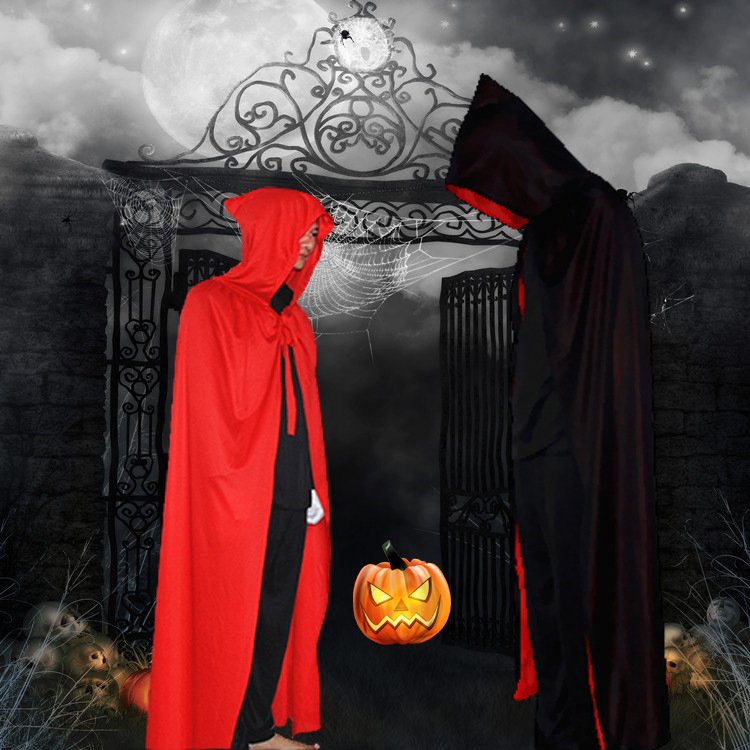 Adult Carnival Devil Cloak Halloween Cosplay Ghost Costume Mardi Gras Mantle Black Death Pluvial