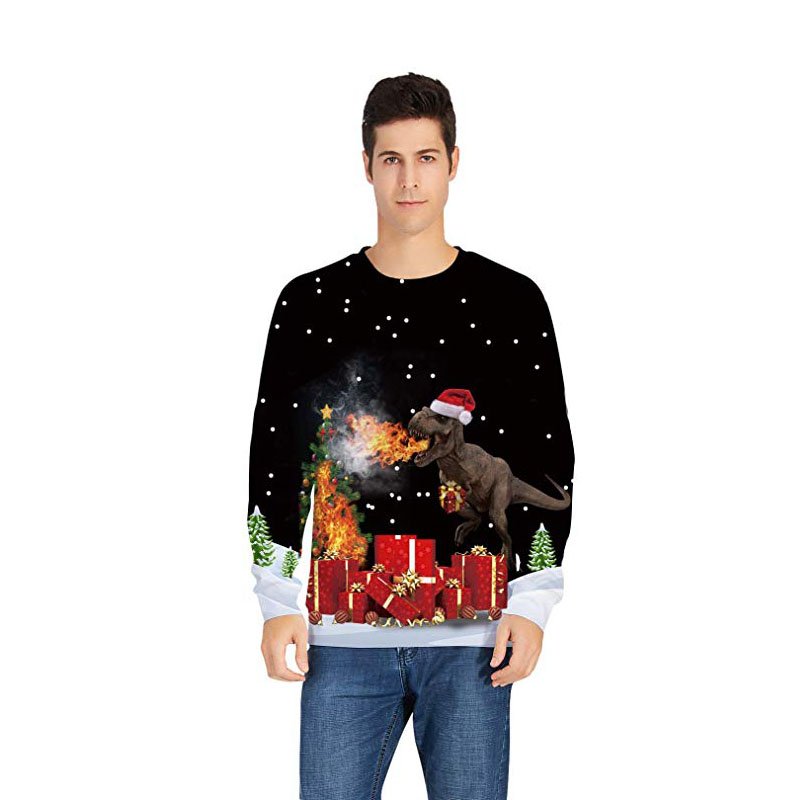 Novelty Christmas Print Spring Sweatshirts Long Sleeve Green Xmas Hoodies