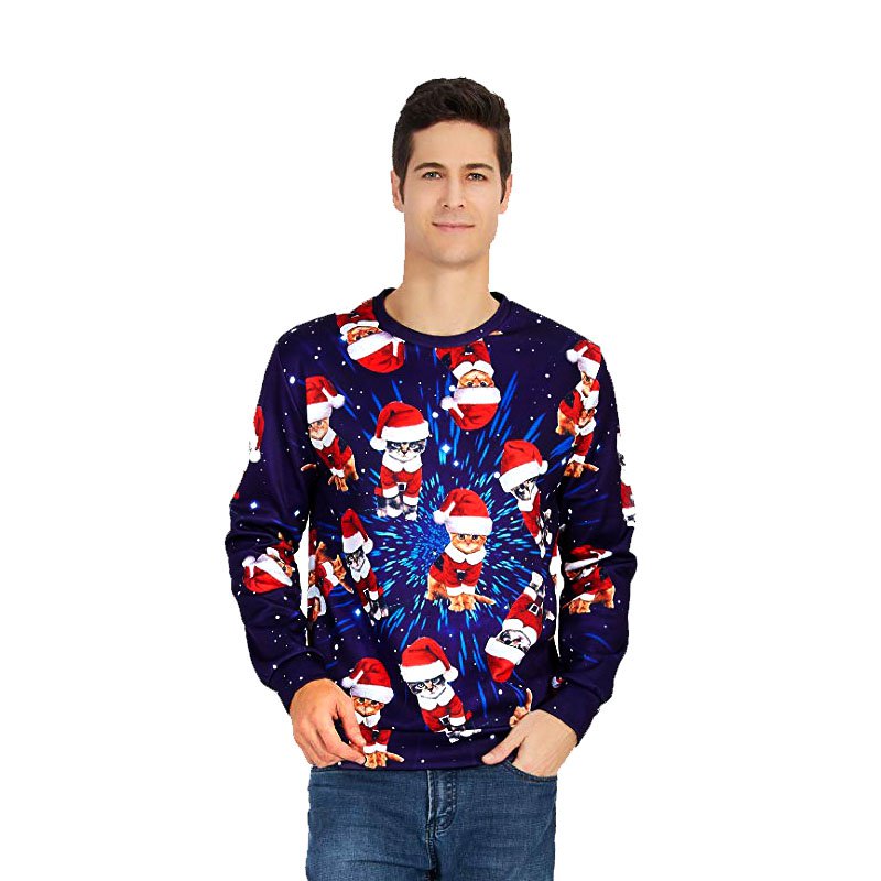 Men 3D Santa Printed Sweatshirt Christmas Cat Streetwear Winter Novelty Male Animal Hoodies