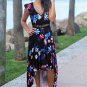 Summer Floral Printed Midi Dresses Deep V-neck Women Print Maxi Casual Dress