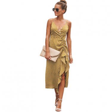 Polka Dot Print Casual Dresses Spaghetti Strap Fashion Women Spring Break Clothes