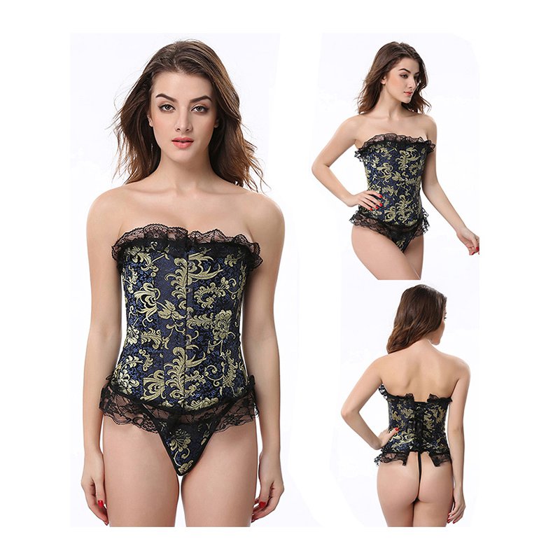 Plus Size Overbust Corset Lingerie Sexy Floral Court Corselet Lace Ruffle Trim Corset for Women
