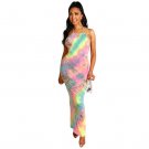Fashion Gradient Color Plus Size XXL Party Dresses Women Rainbow Print Summer Break Clothes
