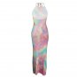 Fashion Gradient Color Plus Size XXL Party Dresses Women Rainbow Print Summer Break Clothes