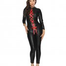 Women PVC Zantai Black Two Way Zipper Lace Up Vinyl Leather Catsuit