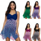 Women Super Size Swimdress 3XL Padded Mesh Beachwear Plaid Print Swimsuit