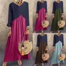 Women Spring Dresses Contrast Color Maxi Dress Fashion Long Sleeve Casual Streetwear