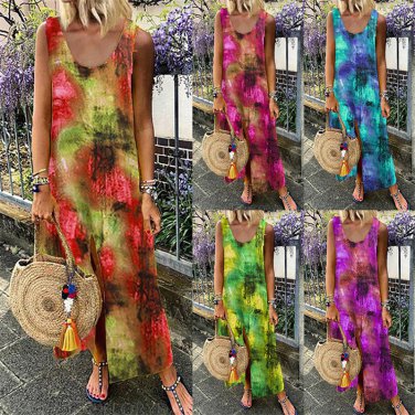 Floral Printed Casual Dresses Maxi Crew Neck Sexy Maxi Dress 50% High Split Fashion Apparel