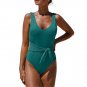 High Waist Swim Wear Water Sports Gear Crew Neck Beach Wear Solid Color Monokini