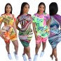 Women Digital Print Tracksuits Short Sleeve Casual Trendy Clothing Crew Neck Summer Streetwear