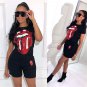 Solid Color Two Piece Sets Plus Size Tracksuits XXL Size Sequins Lips Streetwear