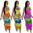 ashion Tie Dyed Streetwear Spaghetti Strap Plus Size Casual Dresses with Mask Floral Print Clothes