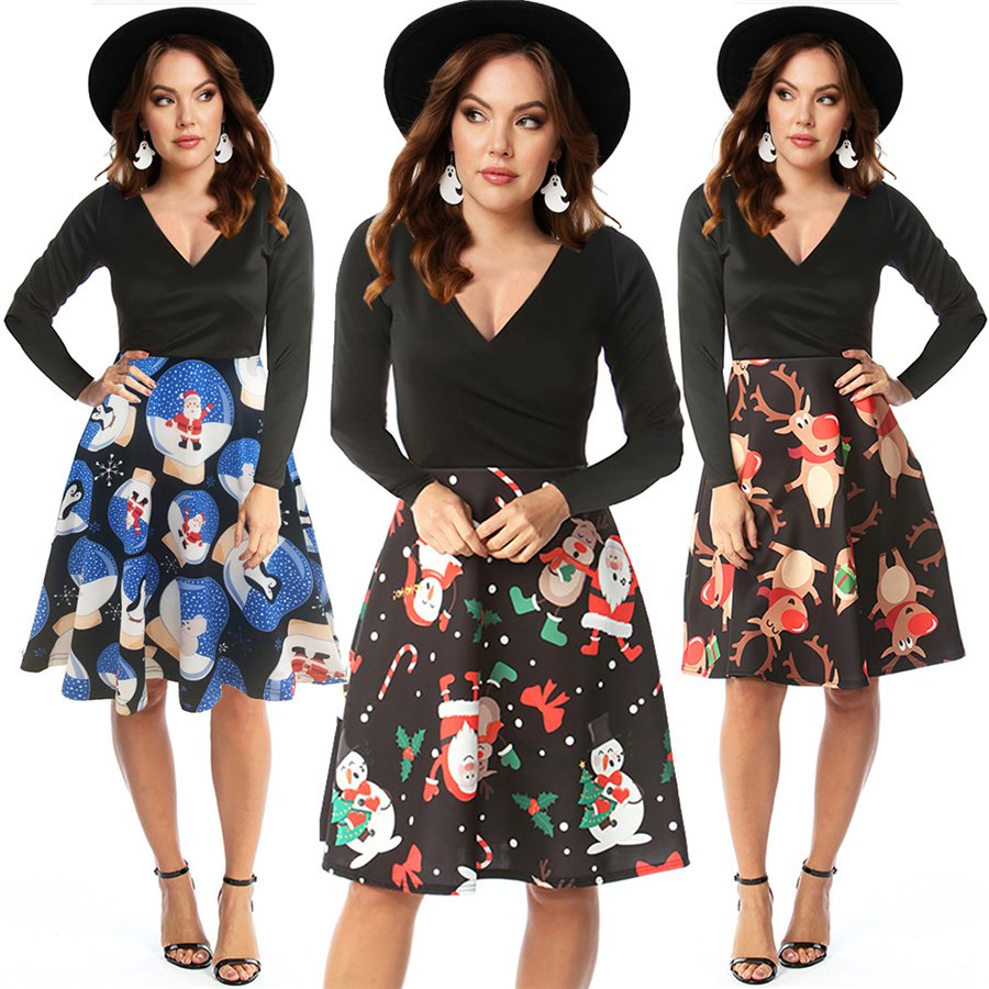 Christmas Style Casual Dresses V-neck Women Fashion Clothing
