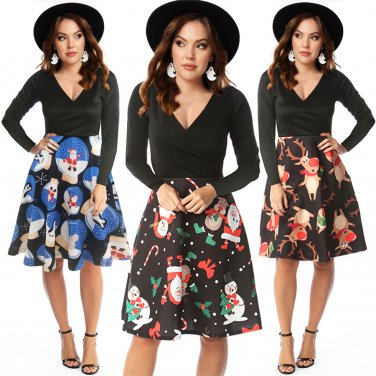 Christmas Style Casual Dresses V-neck Women Fashion Clothing