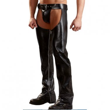 Fetish PU Pants For Men Steampunk Hollow Out Trousers Faux Leather Club Wear