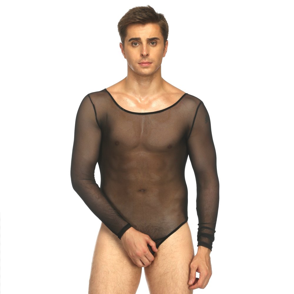 Sheer Mesh Fetish Bodysuit For Men Steam Punk Club Wear
