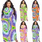 Fashion Long Sleeve Maxi Dresses Tie-dyed Women Plus Size Dress