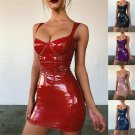 Wetlook Faux Leather Bodycon Dress Sexy Latex Club Wear Skinny PU Dresses PQ15318