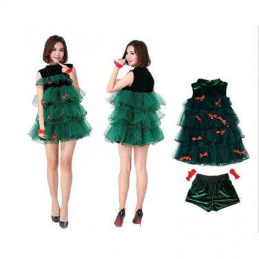Christmas Tree Costume Women Xmas Uniform Sexy Clubwear Bubble Fancy Dresses