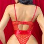 Red Lace Valentine Teddy Lingerie Women Big Mesh Sexy Bodysuit PQ24927