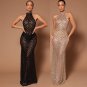 Black Floor Length Host Mermaid Evening Gown Halter Banquet Dress PQ8881