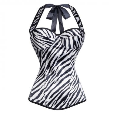 Zebra Printed Overbust Corselet Women Sexy Halter Corset PQ7376
