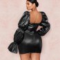 Women Sexy PVC Dresses Long Puff Sleeve Bodycon Dress Night Club Wear PQW995