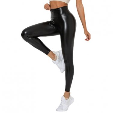 Women Bubble Butt PU Leggings Sexy Hot Pants High Waist Faux Leather Trousers