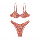 Underwire Bra Bikini Set For Lady Floral Print Swimwear Water Sports Wear Beach Equipment