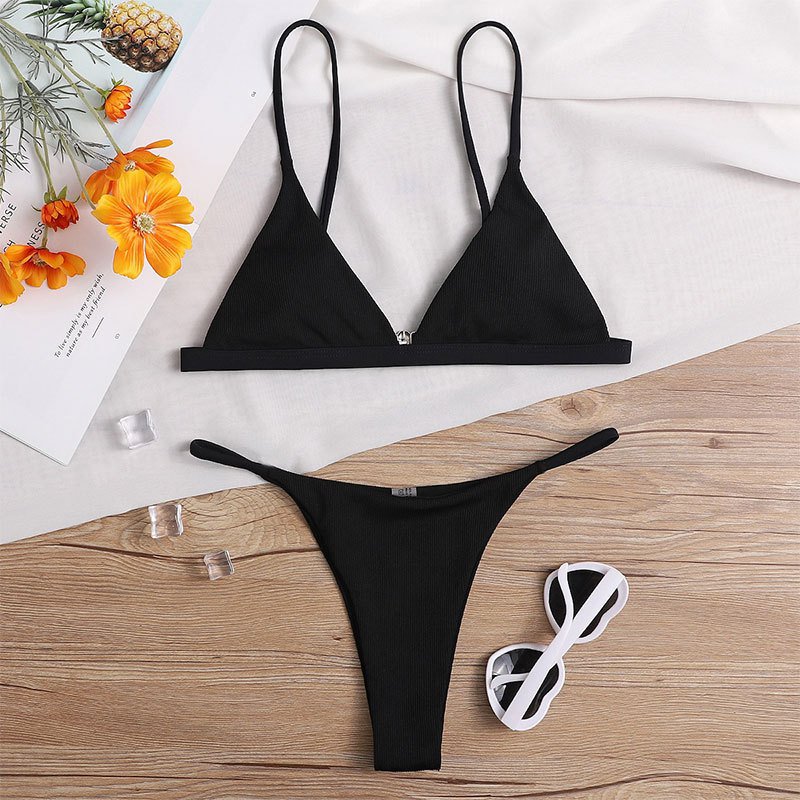 Black Micro Bikinis Set with Thong For Women Water Sports Wear Beach ...